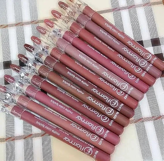 Flormar Rouge 12 Colors Wood Lip Pencil Lip Liner with Banners Cap