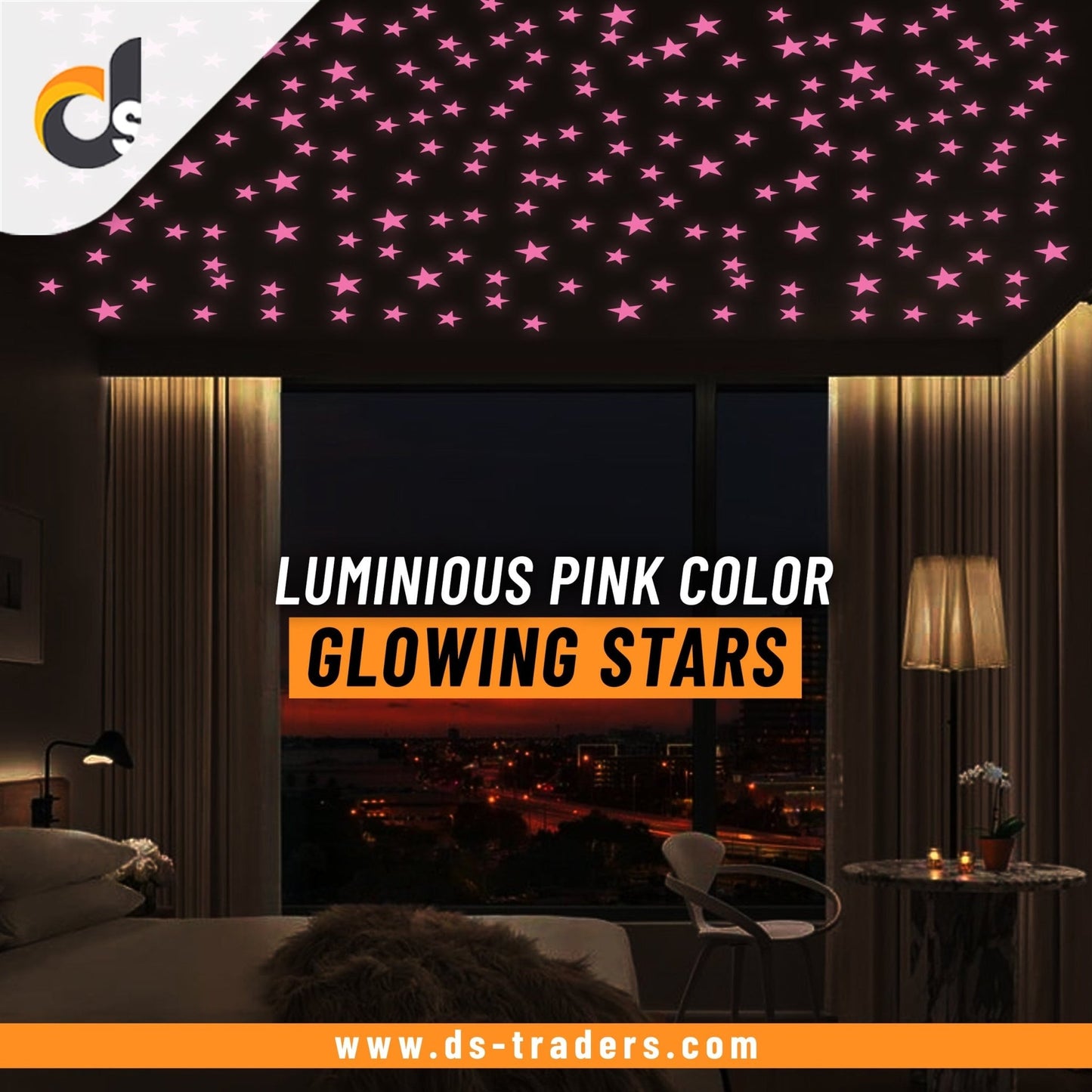 Pack of 100 - 3D Luminous Glowing Stars - Pink Color